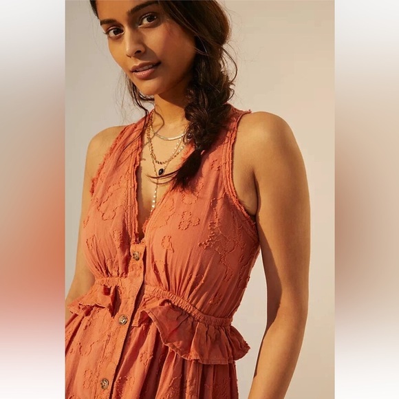 Anthropologie Pilcro Orange Textured Floral Button Front Midi Dress Womens Small - Picture 3 of 10